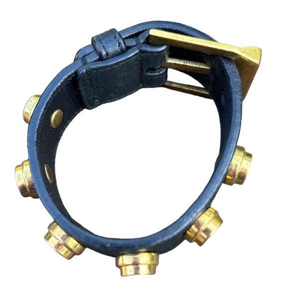 Saint Laurent Paris Black Leather Studded Bracelet with Gold-Tone Hardware - Picture 3 of 8